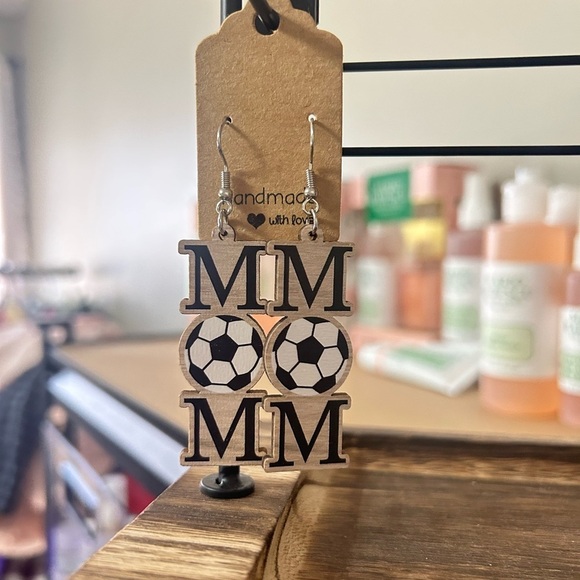 Jewelry - Soccer Mom Lightweight Wood Dangly Earrings NEW